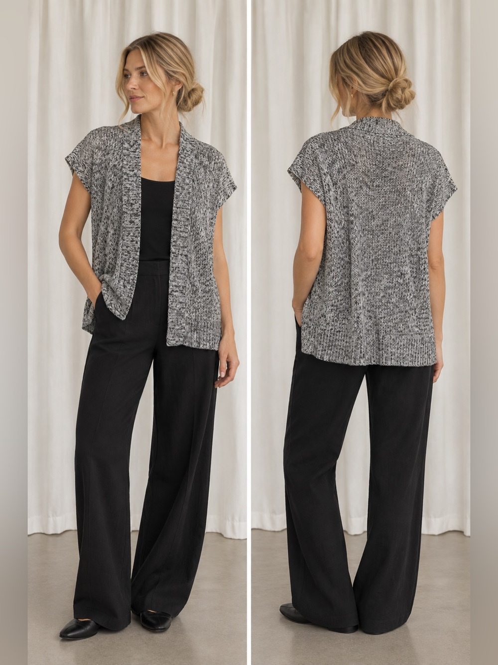 Eileen Fisher short sleeve linen grain cardigan